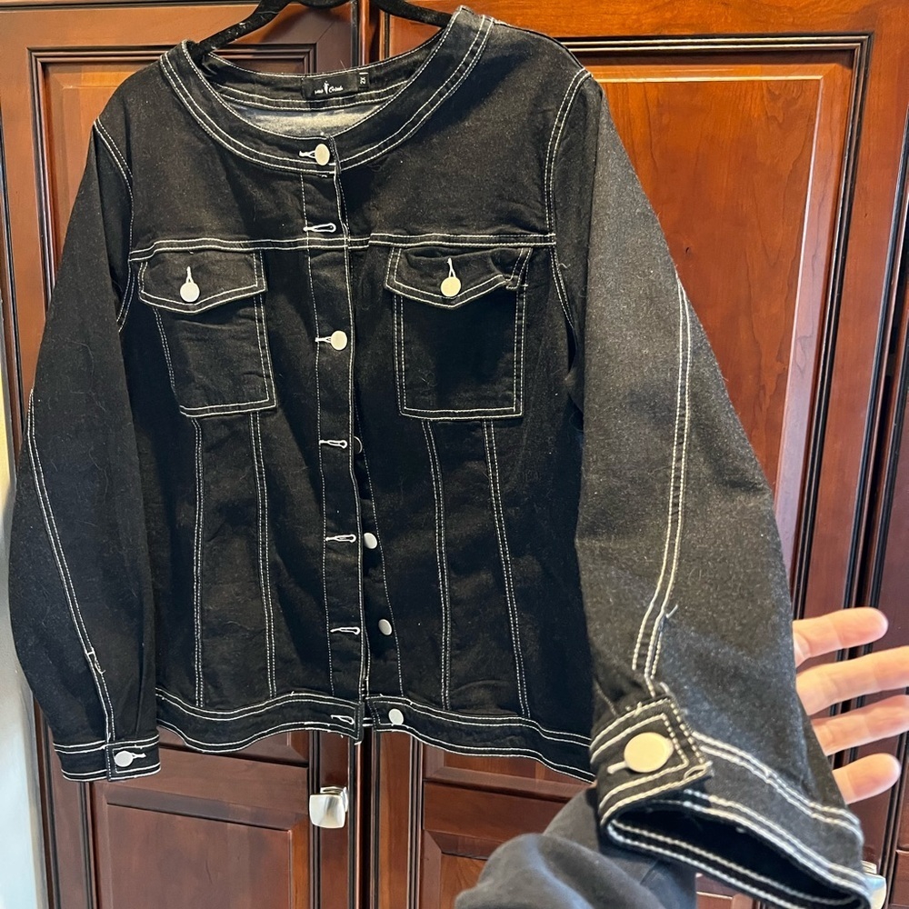 Agnes Orinda Black Stretch Denim Jacket - 2XL - Picture 4 of 9